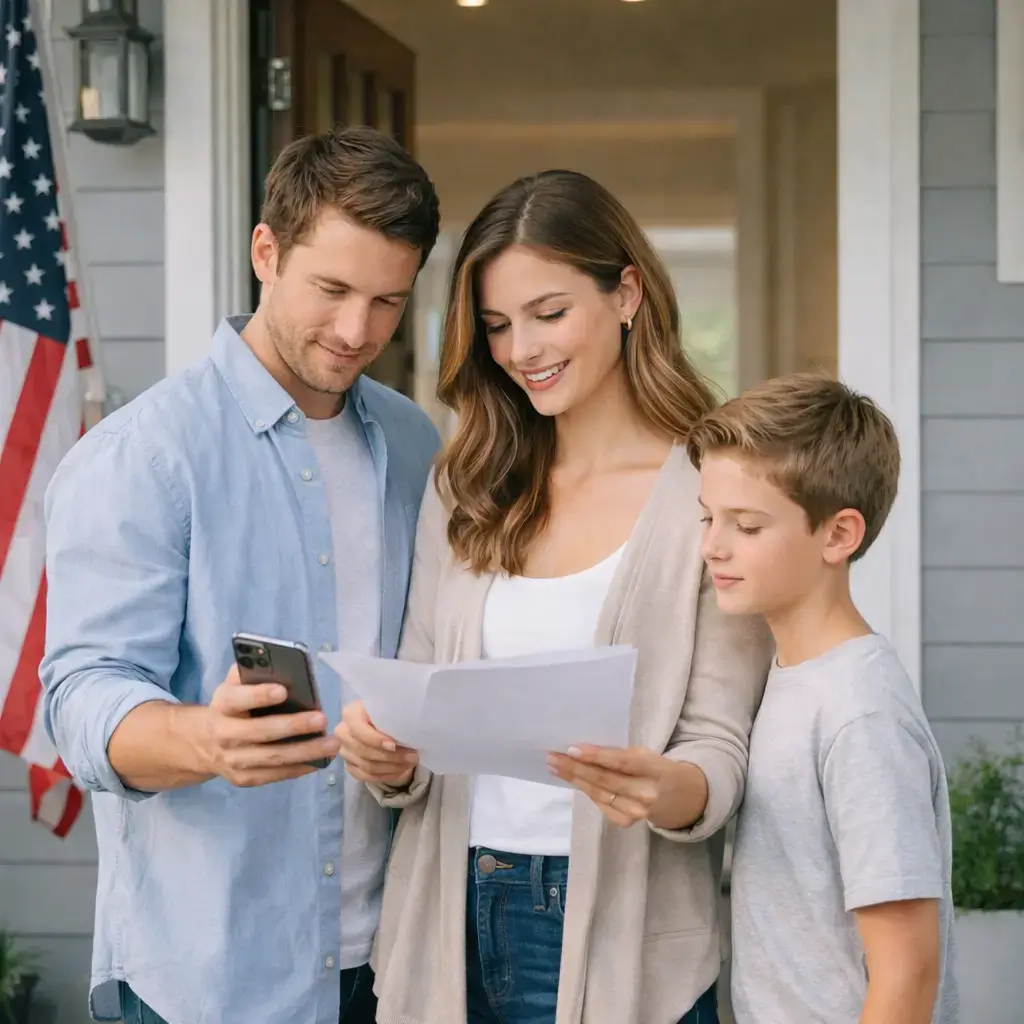 Family reviewing documents